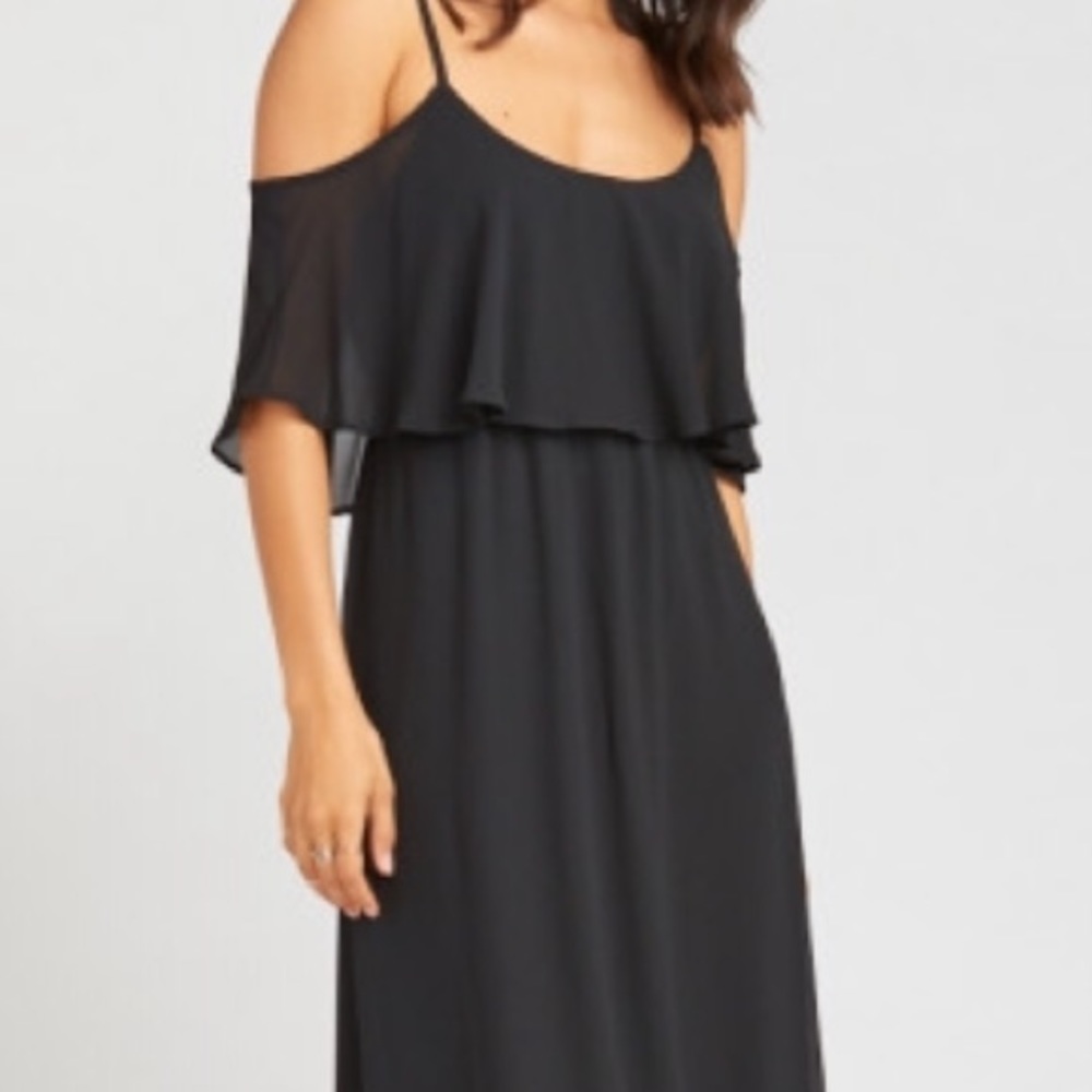 Black Chiffon Caitlyn Ruffle Maxi Dress- New!